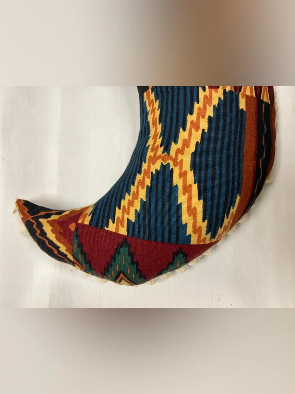 Vtg Handcrafted Multicolor Ethnic Tribal Moon Pillow with Tassels